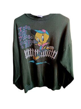 Large Vintage 1992 Tweety Sweatshirt Looney Tunes Graphic Green Unisex 90s